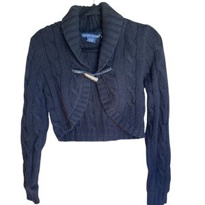 Ralph Lauren Blue Label Black Cable Knit Cropped Cardigan Cashmere Wool L